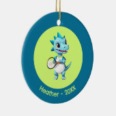 Niedlich-blauer Tennisdinosaurier Keramik Ornament (Rechts)