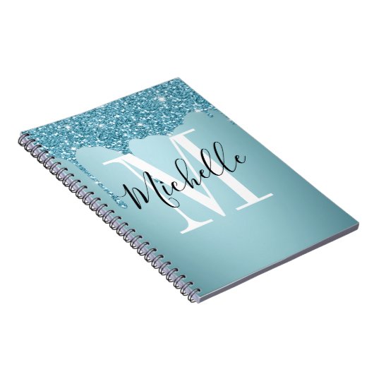 Niedlich-blaues Glitzer-Monogramm-Notebook Notizblock (Rechte Seite)