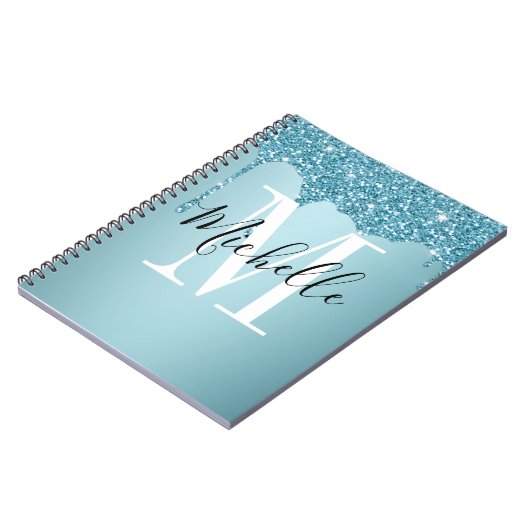 Niedlich-blaues Glitzer-Monogramm-Notebook Notizblock (Linke Seite)