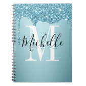 Niedlich-blaues Glitzer-Monogramm-Notebook Notizblock (Vorderseite)
