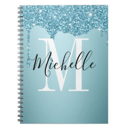 Niedlich-blaues Glitzer-Monogramm-Notebook Notizblock