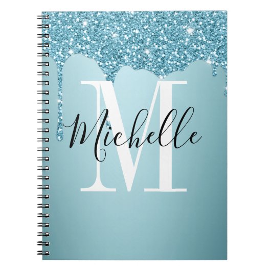 Niedlich-blaues Glitzer-Monogramm-Notebook Notizblock (Vorderseite)