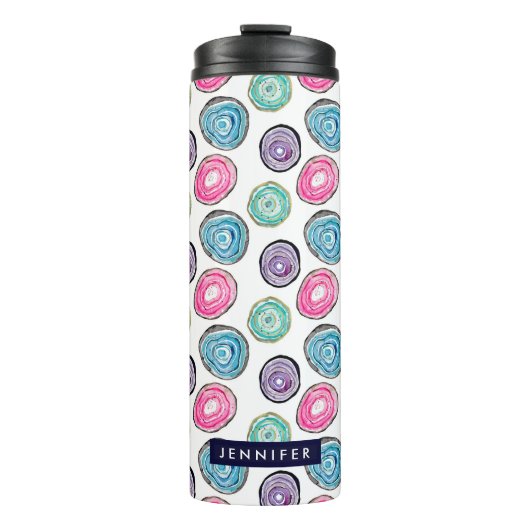 Niedlich-blaues lila-rosa Geodmuster personalisier Thermosbecher (Vorderseite)