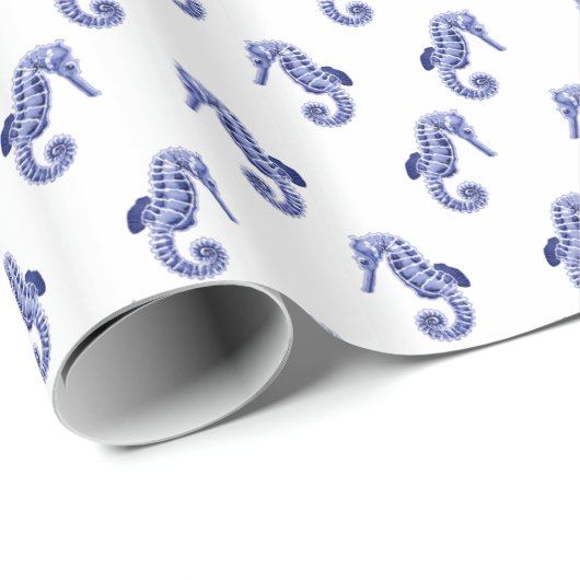 Niedlich-blaues Seepferd Geschenkpapier (Rolleneckpunkt)