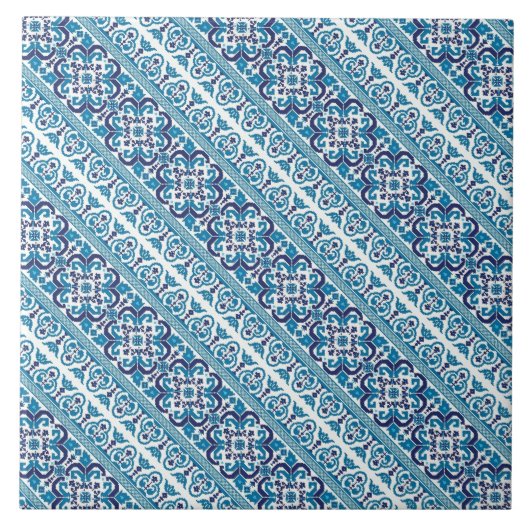 Niedlich blaues ukrainisches Muster-Design Fliese (Vorderseite)