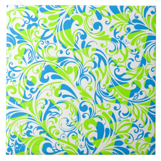 Niedlich-blaugrüne gemischte Blumenmuster Fliese (Vorderseite)