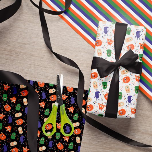 Niedlich blaugrüne Monster gemischte Halloween-Mus Geschenkpapier Set