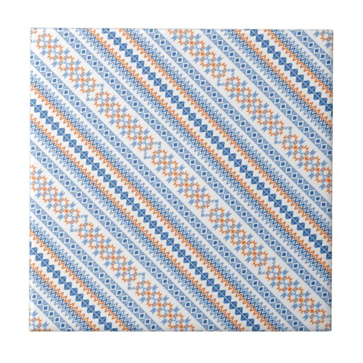 Niedlich-blauorange-Aztekenmotiv-Muster Fliese (Vorderseite)