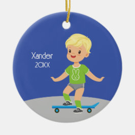 Niedlich Blond Boy Skateboard Keramik Ornament