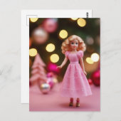 Niedlich Blond Pink Retro Weihnachtspuppe Postkarte (Vorne/Hinten)