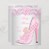 Niedlich Blonde Baby Shower Girl Pink Kinderschuh Einladung (Vorne/Hinten)