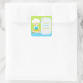 Niedlich Blonde Boy Baking 'I went to" Quadratischer Aufkleber (Tasche)