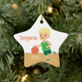 Niedlich Blonde Boy Basketball Personalisiert Weih Keramik Ornament