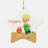 Niedlich Blonde Boy Basketball Personalisiert Weih Keramik Ornament (Vorne)