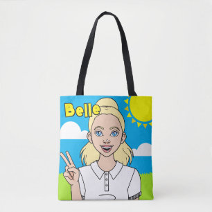 Niedlich Blonde Cartoon Girl School Name Library Tasche