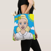 Niedlich Blonde Cartoon Girl School Name Library Tasche (Von Nahem)