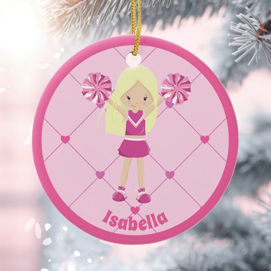 Niedlich Blonde Cheerleader Pink Custom Christmas Keramik Ornament