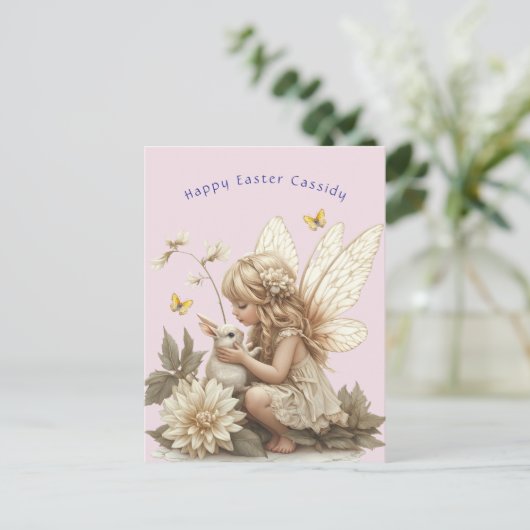 Niedlich Blonde Fairy Osterfest Bunny Rabbit Butte Postkarte (Stehend Vorderseite)