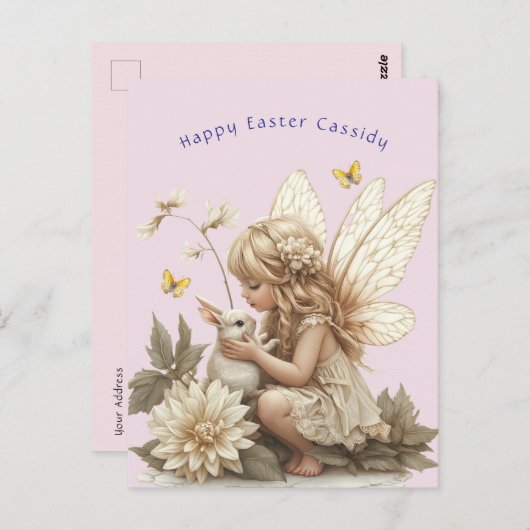 Niedlich Blonde Fairy Osterfest Bunny Rabbit Butte Postkarte (Vorne/Hinten)