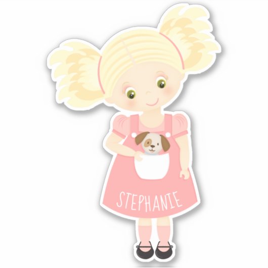 Niedlich Blonde Geburtstagskarte und Welpe Aufkleber (Vorderseite)