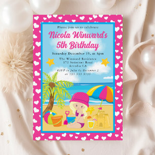 Niedlich Blonde Girl Beach Kindergeburtstag Einladung