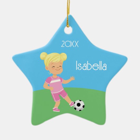 Niedlich Blonde Girl Soccer Player Keramik Ornament (Vorne)