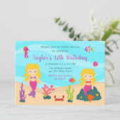 Niedlich Blonde Hair Mermaid Geburtstag Einladung (Stehend Vorderseite)