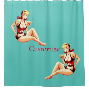 Niedlich Blonde Martini Bikini Girl Thunder_Cove Duschvorhang