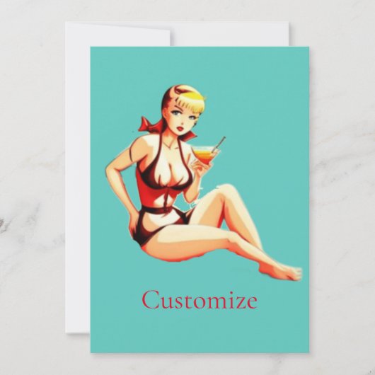 Niedlich Blonde Martini Bikini Girl Thunder_Cove Einladung (Vorderseite)