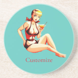 Niedlich Blonde Martini Bikini Girl Thunder_Cove Getränkeuntersetzer