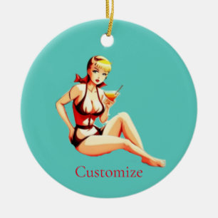 Niedlich Blonde Martini Bikini Girl Thunder_Cove Keramik Ornament