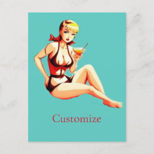 Niedlich Blonde Martini Bikini Girl Thunder_Cove Postkarte