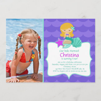 Niedlich Blonde Mermaid Foto Geburtstag Einladung