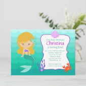 Niedlich Blonde Mermaid zum Geburtstag Einladung (Stehend Vorderseite)
