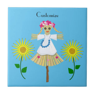 Niedlich Blonde Pigtails Scarecrow Fliese