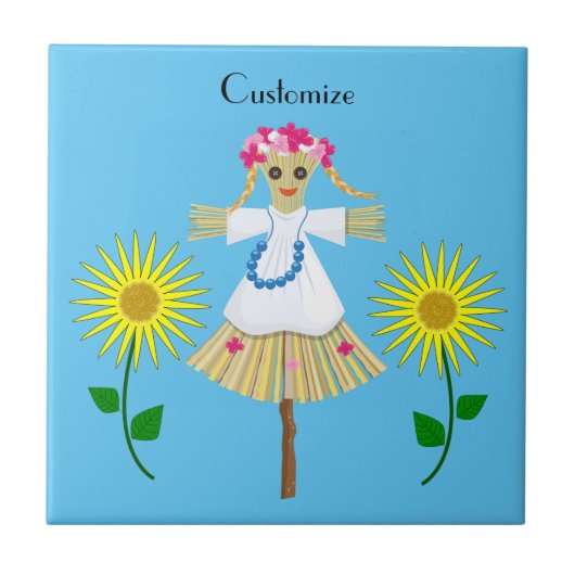 Niedlich Blonde Pigtails Scarecrow Fliese (Vorderseite)