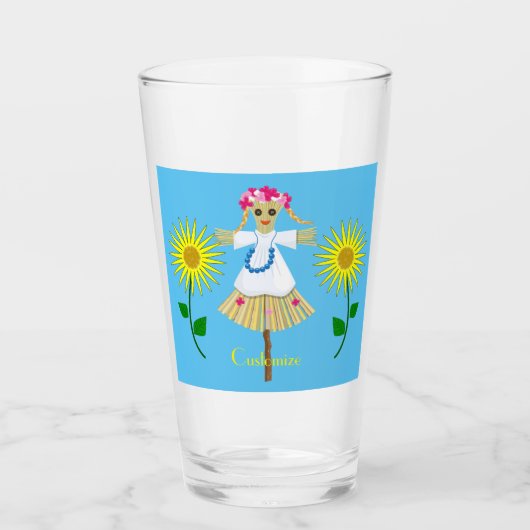 Niedlich Blonde Pigtails Scarecrow Glas (Vorderseite)