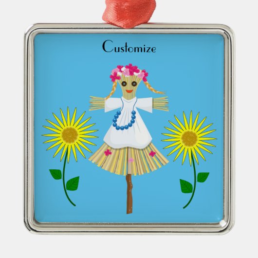 Niedlich Blonde Pigtails Scarecrow Ornament Aus Metall (Vorne)