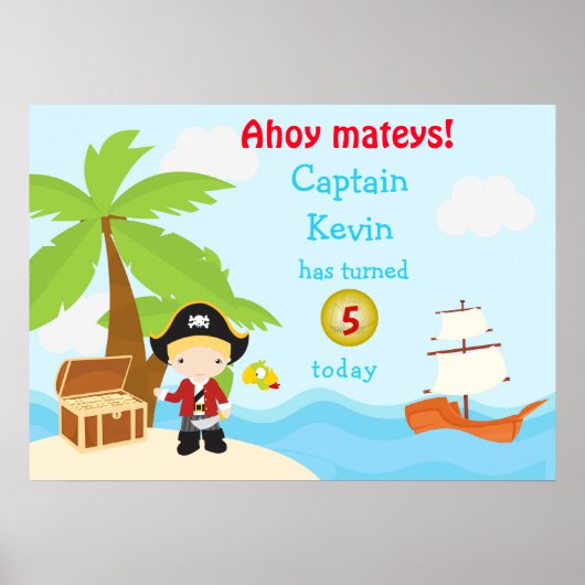 Niedlich Blonde Pirate Boy Birthday Party Poster (Vorne)