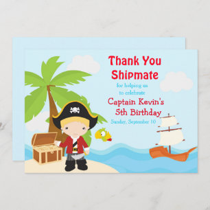 Niedlich Blonde Pirate Boy Geburtstagsparty Dankeskarte