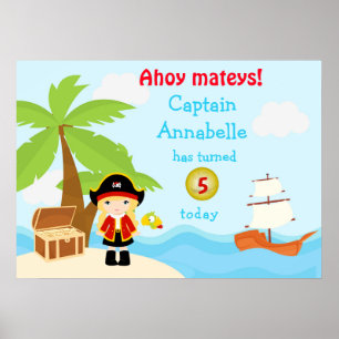 Niedlich Blonde Pirate Girl in Red Birthday Poster