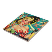 Niedlich Blonde Vintag Girl Fliese (Seite)