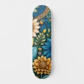 Niedlich Blue Abstrakt Sunflower Design Wide Stree Skateboard (Vorderseite)