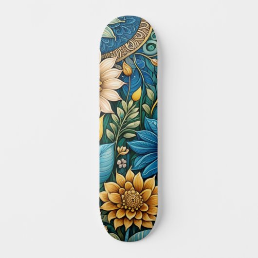 Niedlich Blue Abstrakt Sunflower Design Wide Stree Skateboard (Vorderseite)