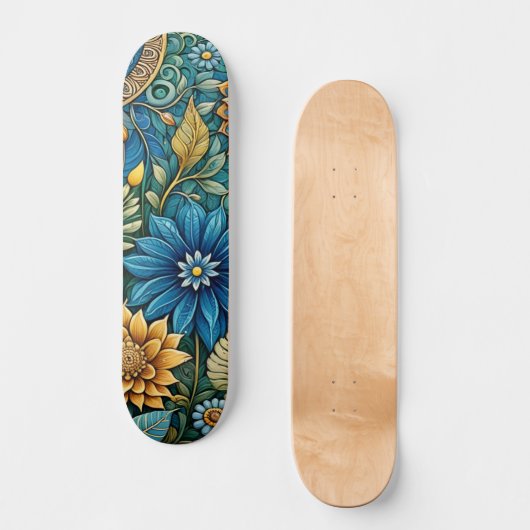 Niedlich Blue Abstrakt Sunflower Design Wide Stree Skateboard (Vorderseite)