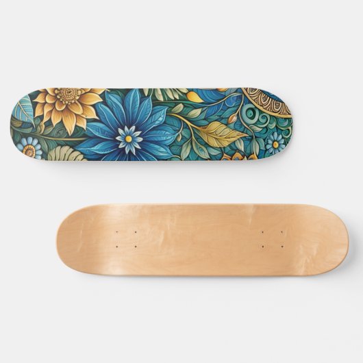 Niedlich Blue Abstrakt Sunflower Design Wide Stree Skateboard (Horizontal)