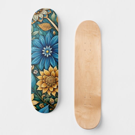 Niedlich Blue Abstrakt Sunflower Design Wide Stree Skateboard (Vorderseite)