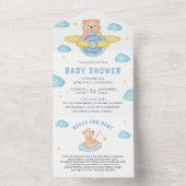Niedlich Blue Airplane Boy Teddy Bear Baby Dusche All In One Einladung (Innen Boden)