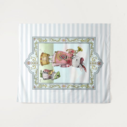 Niedlich Blue Alice im Wunderland White Rabbit Art Wandteppich (Vorderseite (Horizontal))