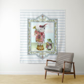 Niedlich Blue Alice im Wunderland White Rabbit Art Wandteppich (Beispiel)